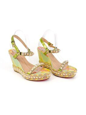 Christian Louboutin Pyraclou Tie Dye Stud Wedge Sandals Size 41 US 11 Green